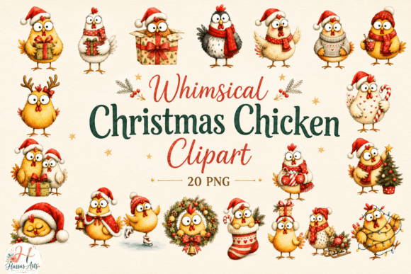 Christmas Chicken Clipart PNG Bundle