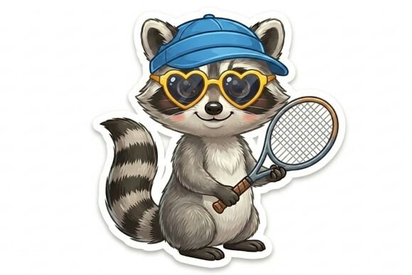 Cute Tennis Raccoon Sticker PNG: A Versatile Design for Creative Projects