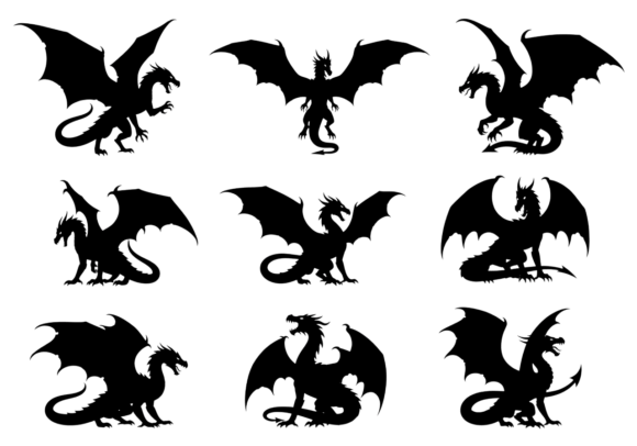 Dragon Silhouettes Clipart Set