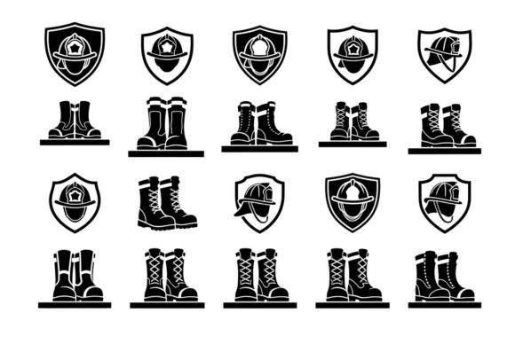 Firefighter Helmet and Boots Icon Set: A Versatile Tool for Creative Projects