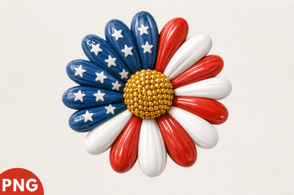 Patriotic Daisy Flower Clipart, American