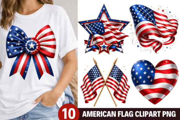 Revolutionize Your Print-on-Demand Collection with American Flag Clipart PNG Bundle