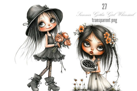 Summer Gothic Girl Whimsical Clipart